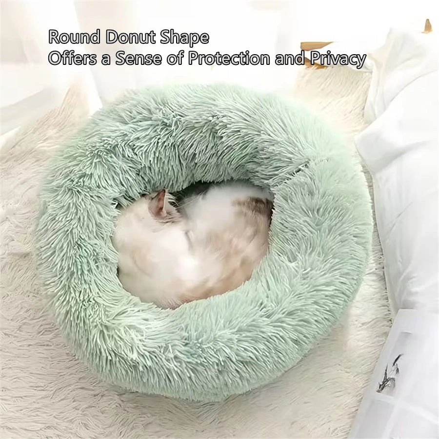 Cama redonda tipo dona de felpa para perro y gato