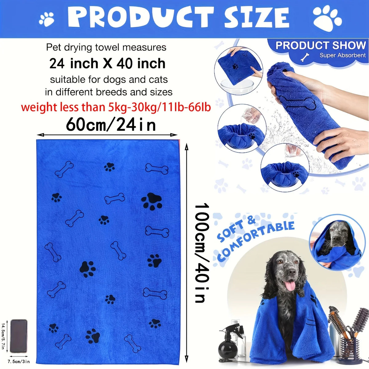Toalla de microfibra de secado rápido para perro