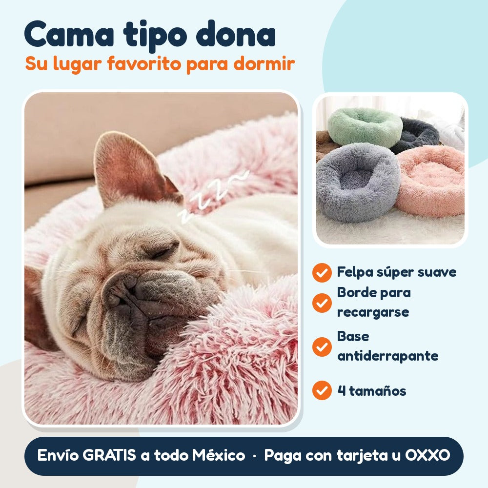 Cama redonda tipo dona de felpa para perro y gato