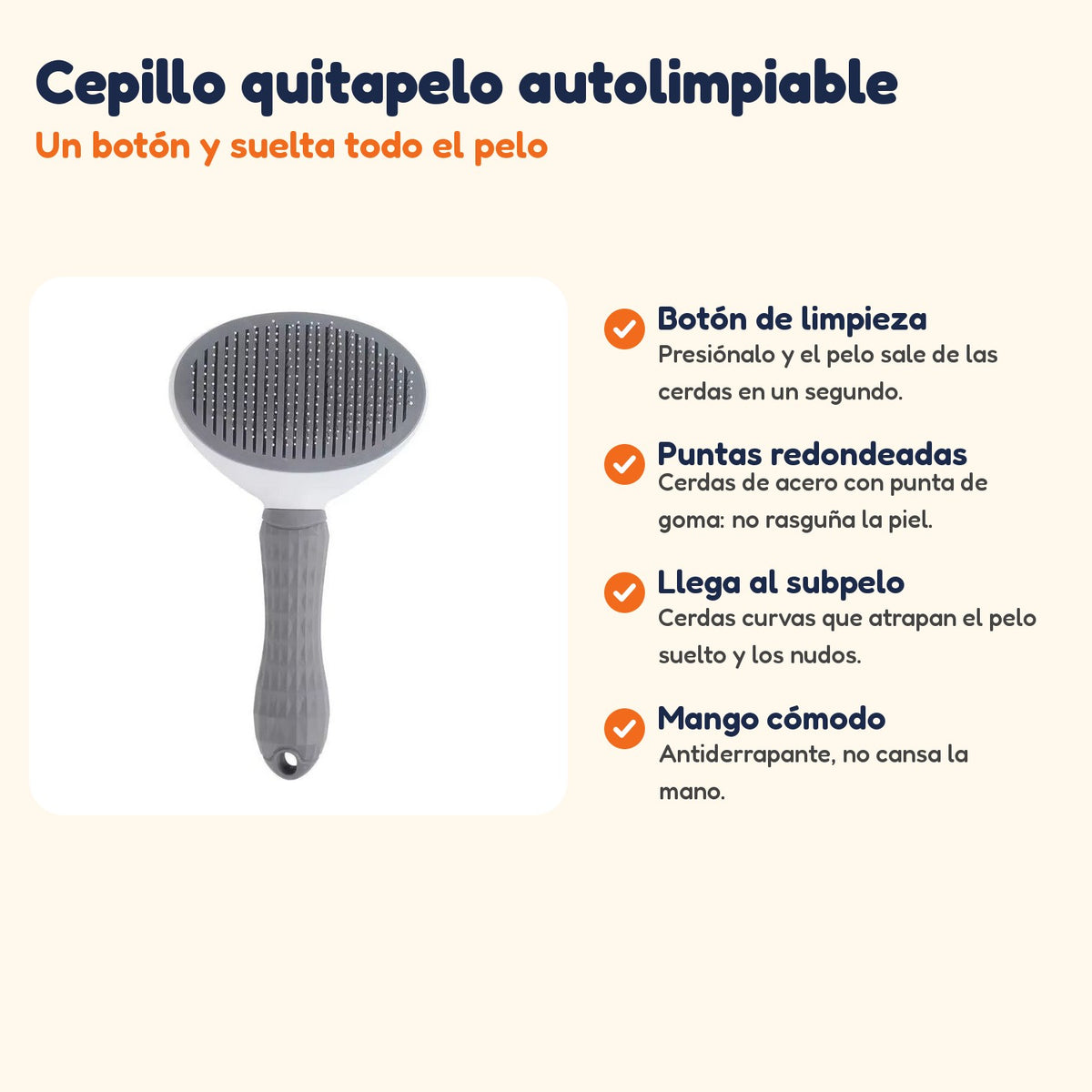 Cepillo quitapelo autolimpiable para perro y gato