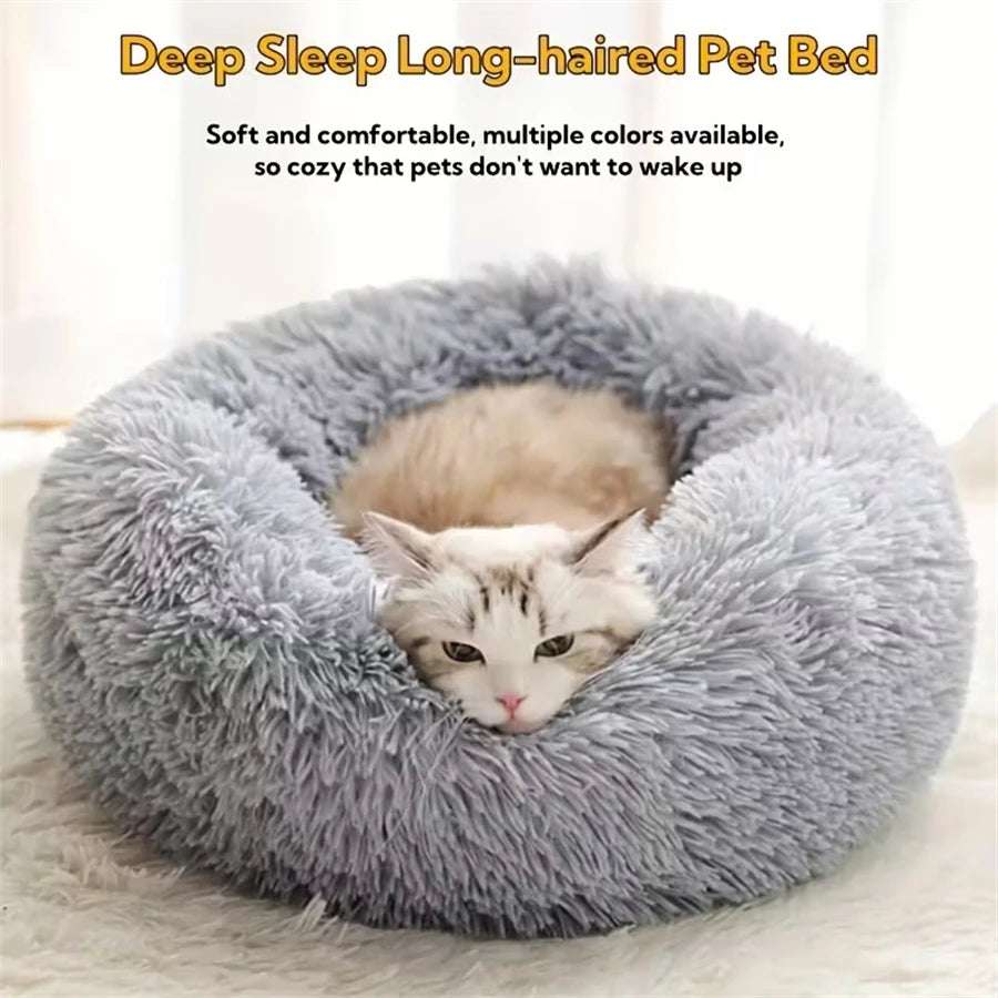 Cama redonda tipo dona de felpa para perro y gato