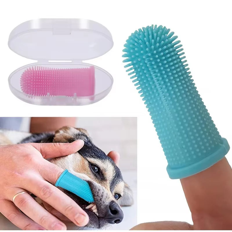Cepillo de dientes de dedo para perro y gato, con estuche