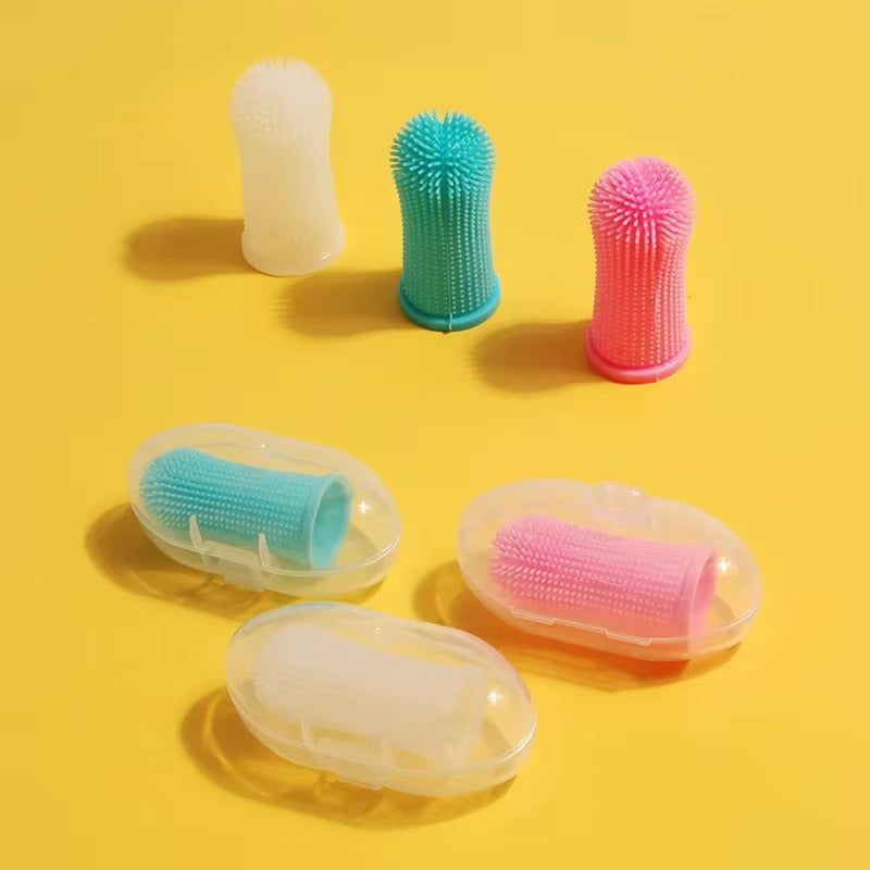Cepillo de dientes de dedo para perro y gato, con estuche