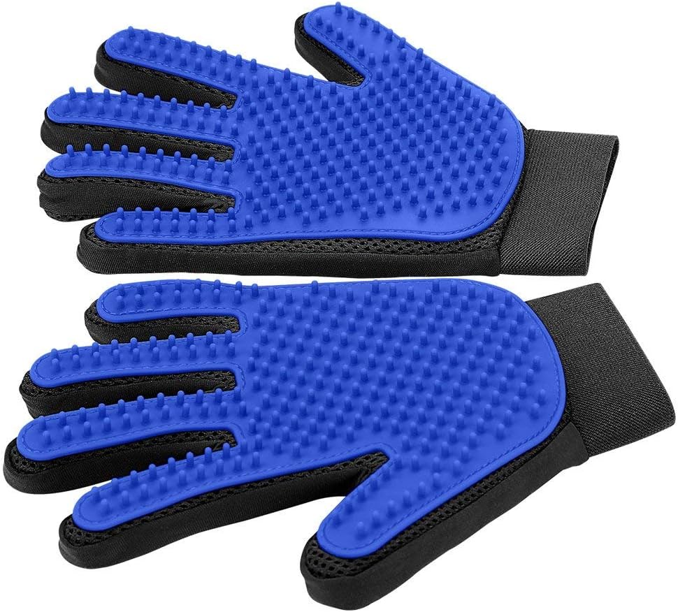 Par de guantes quitapelo azules para perro y gato