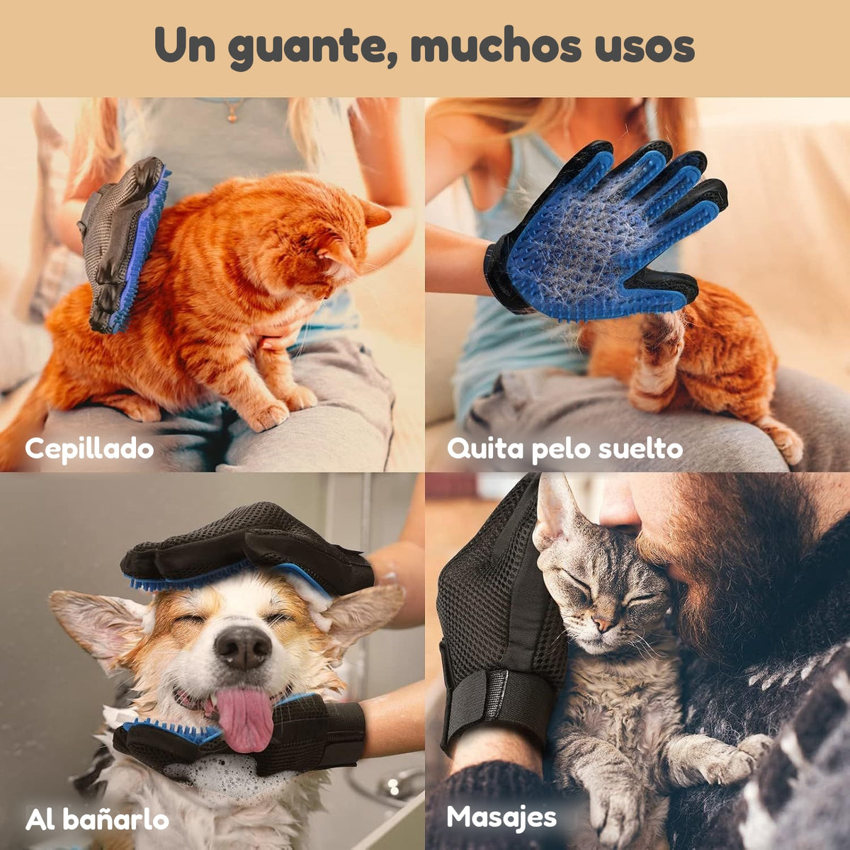 Un guante, muchos usos: cepillado, quita pelo suelto, baño y masaje