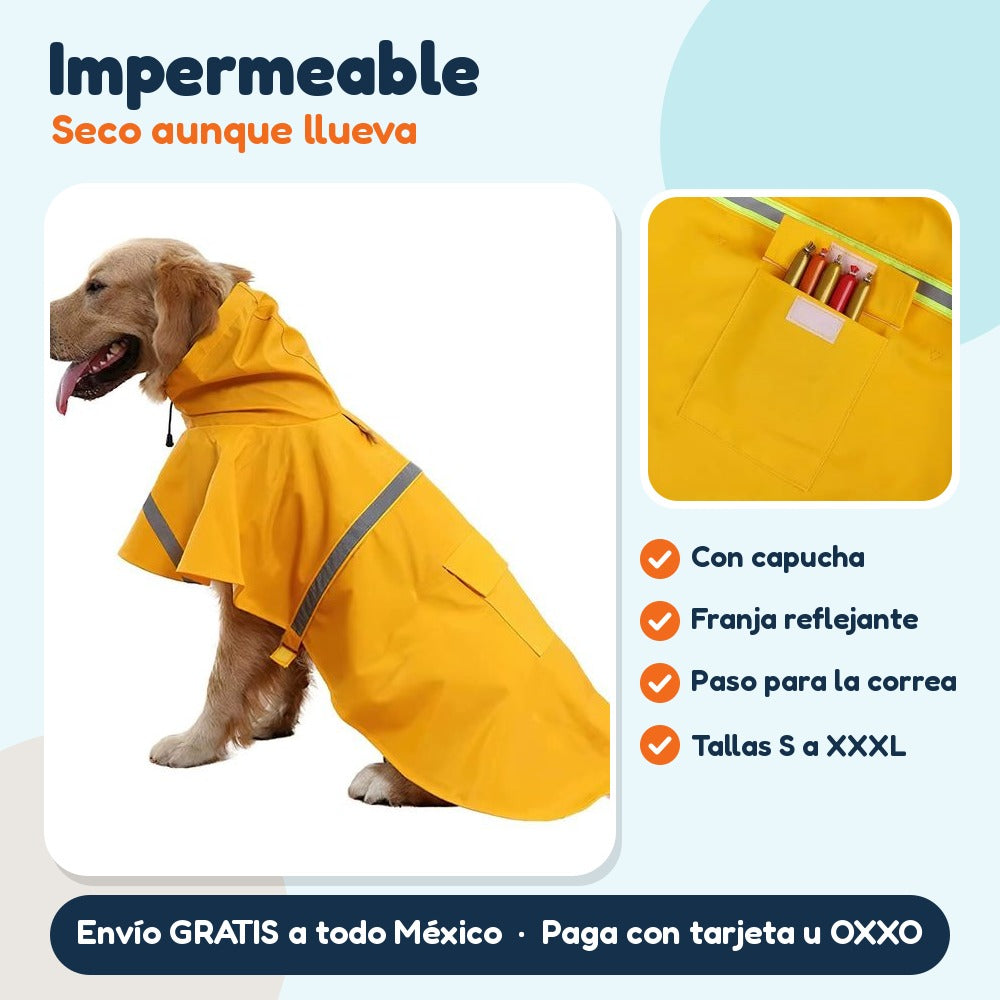 Impermeable para perro con capucha y franja reflejante