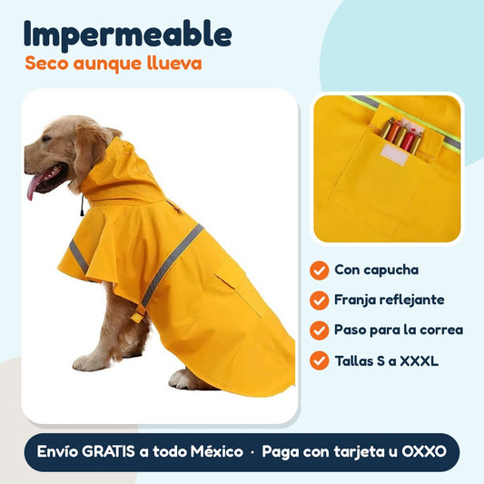 Impermeable para perro con capucha y franja reflejante