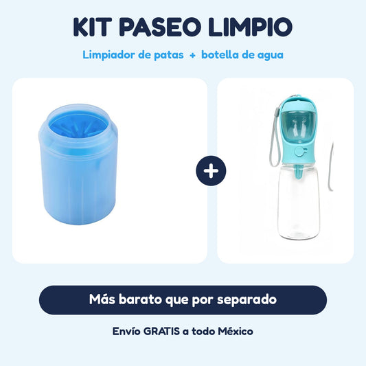 Kit Paseo Limpio: limpiador de patas más botella de agua para perro