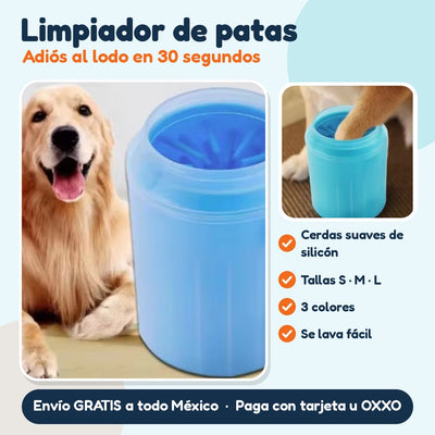 Limpiador de patas para perro: golden retriever con el vaso limpiador, cerdas suaves de silicón, tallas S, M y L