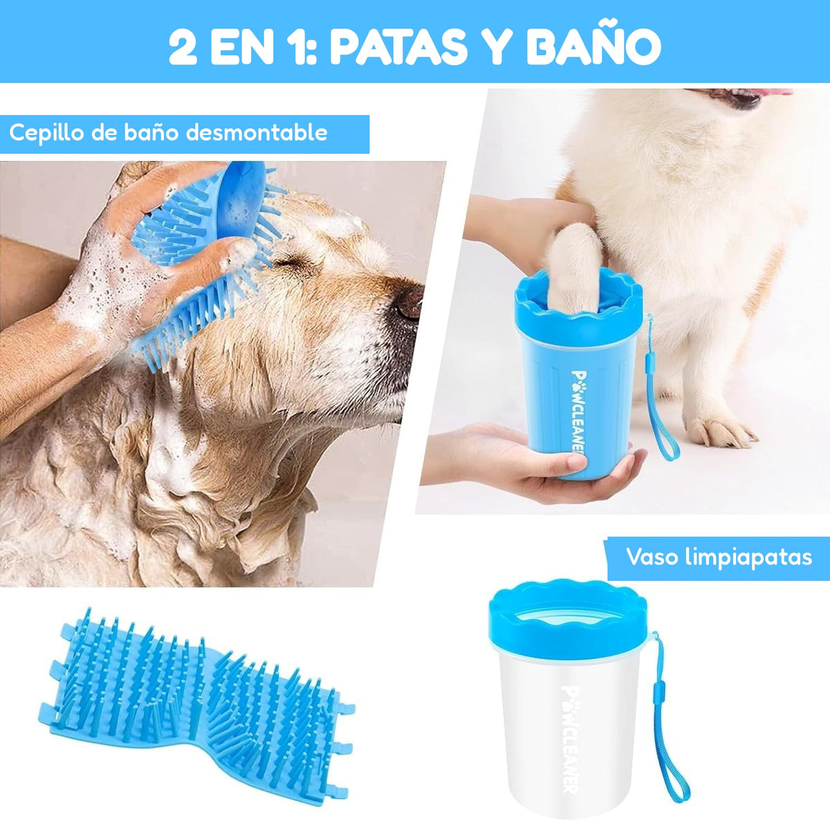 2 en 1: vaso limpiapatas y cepillo de baño desmontable