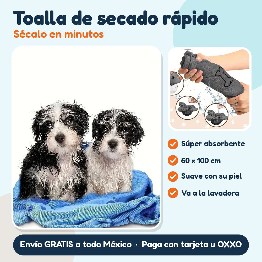 Toalla de microfibra de secado rápido para perro